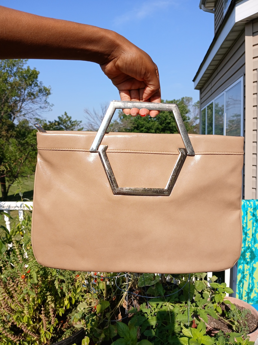 Vtg Buttery Soft Clutch/ Shoulder Bag In Tan